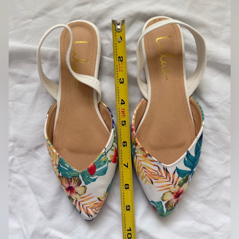 Lulus Mae White Floral Print Pointed Toe Slingback Flats | Size 6 | Like New - Picture 10 of 13